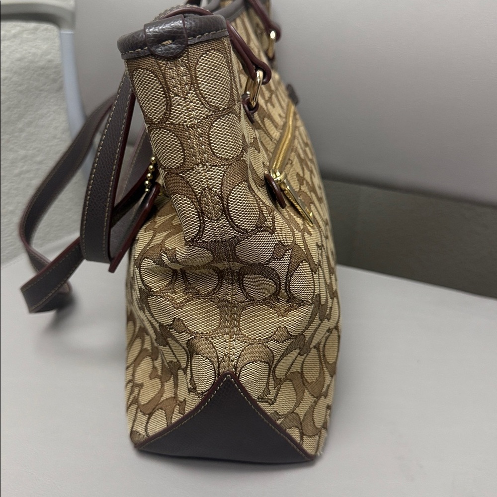 Coach Tan and Brown Signature Tote - Picture 7 of 12
